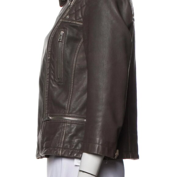 ALL SAINTS Lamb Leather Biker Crop Jacket Size M 8 - Picture 2 of 3